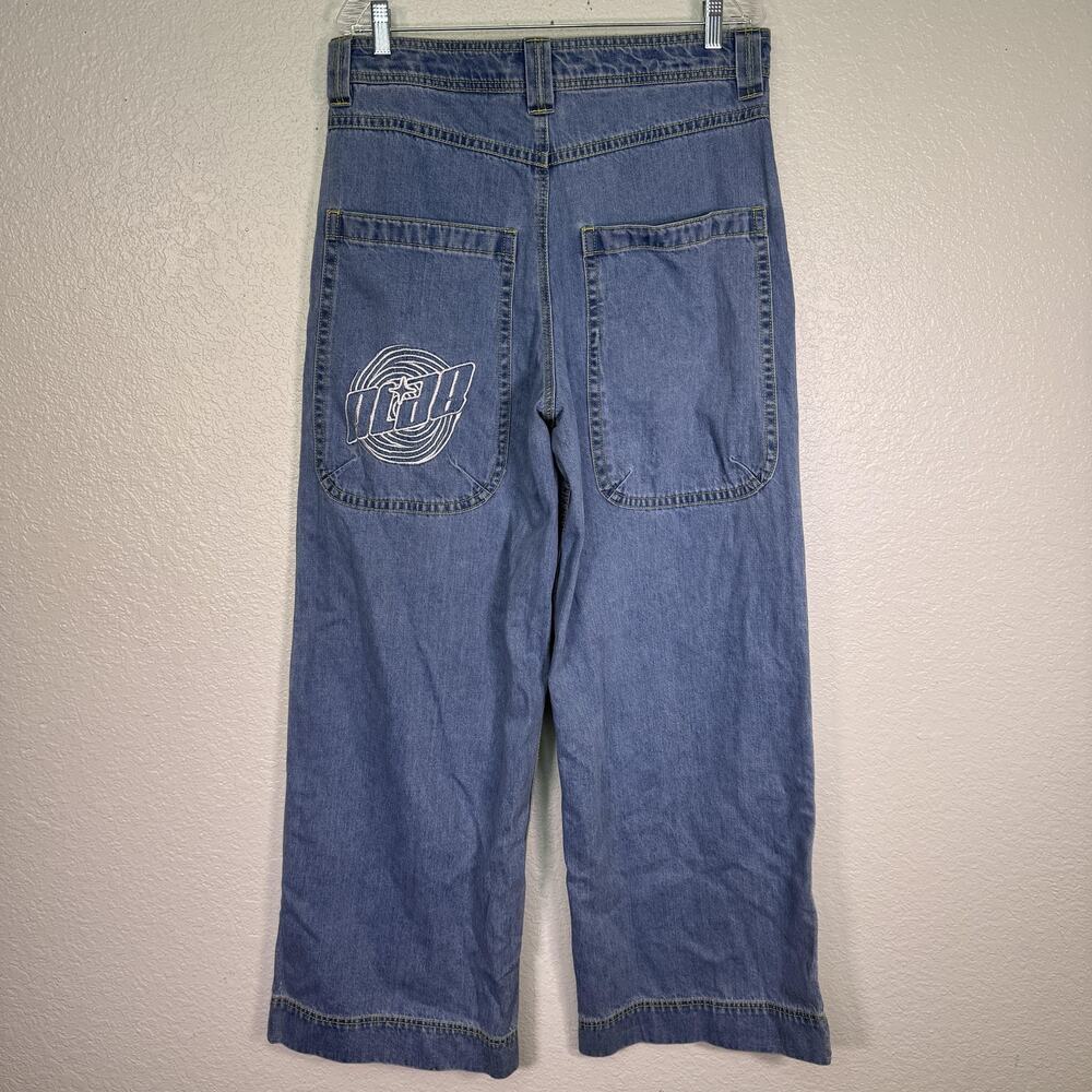 A Lab Mega Jeans size 34 Wide Leg Baggy Side Stripe Logo Big Pocket Rave Skater